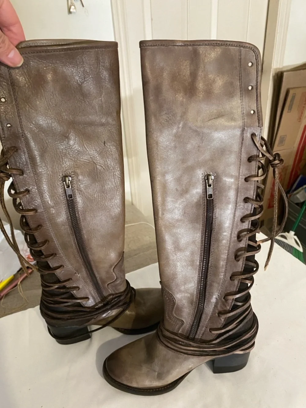 Freebird by Steven Taupe Brown Lace-Up Leather Heeled Boots - Picture 3 of 7